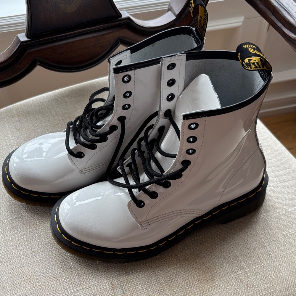 Dr. Martens White Patent Combat Boots